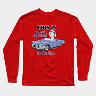 Classic Blue car driven by a labradoodle Long Sleeve T-Shirt